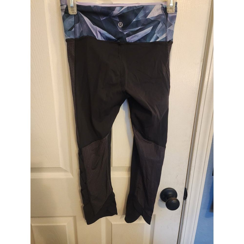 Lululemon Womens Criss Cross Mesh Leggings Sz 4 Black Yoga Activewear - Picture 2 of 7